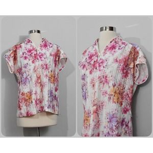 Floral Print 70s Blouse White/Pink/Purple/Peach